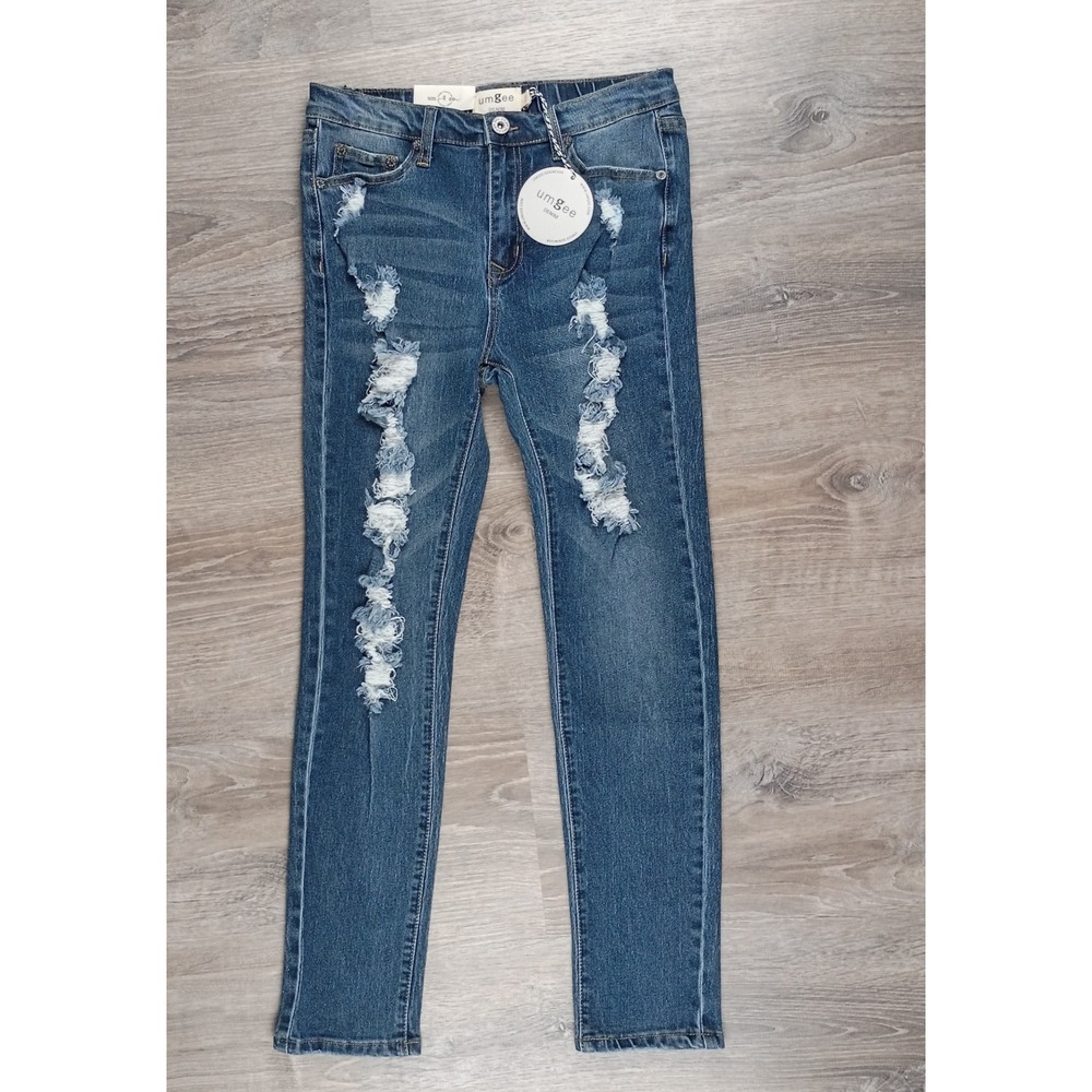 UMGEE Denim Womens 1 Distressed Jeans J4080 Ankle Skinny Blue NEW